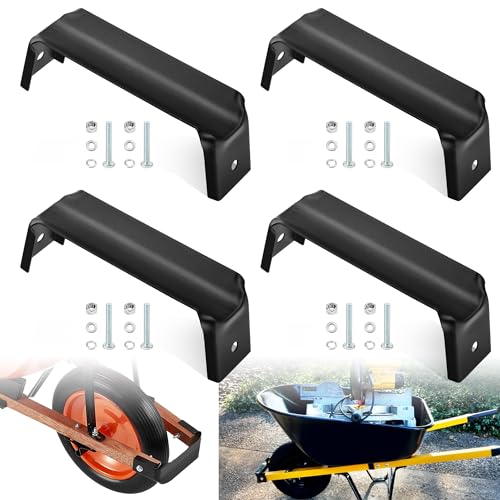 4 Pcs Black Steel Wheelbarrow Heavy Duty Axle Bracket Wheelbarrow Replacement Accessories Axle Brackets Wheelbarrow Bracket for Gardening Farms and Most Standard Wheelbarrows