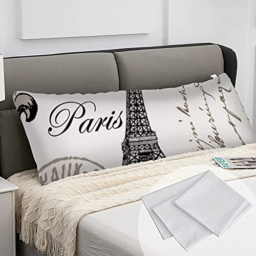 Vintage Paris Body Pillow Cover Machine Washable Adults Soft Cotton With Zipper Cushion Pillowcase For Pregnant Women Long Bed Pillow Bedroom Sofa Home Decor Double Sided, 20" X 54" #TOP2
