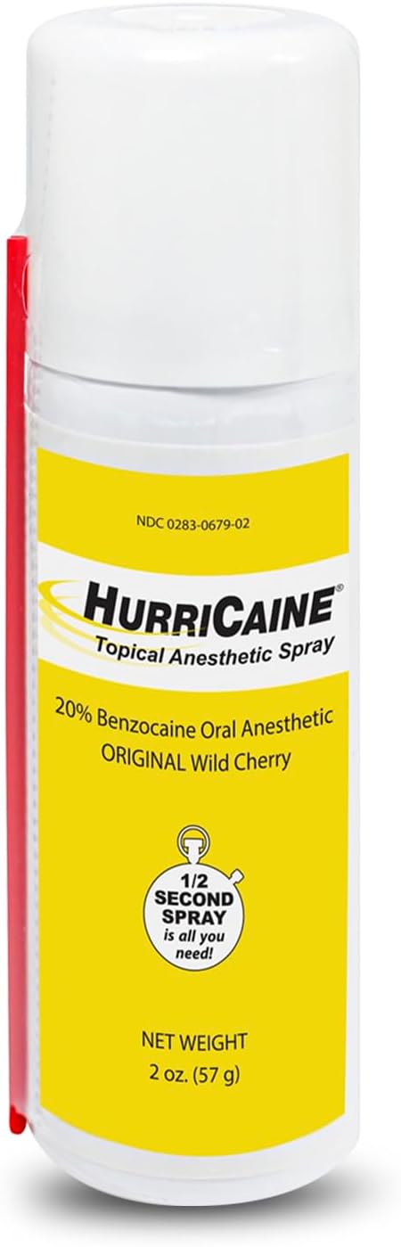 HurriCaine 20% Benzocaine Oral Pain Relief Spray, Fast-Acting Topical Anesthetic for Quick Comfort, Adults and Kids 2+, Wild Cherry, 2 oz