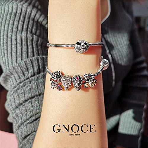 Image of GNOCE Skull Charm Bead Silver Pendant Dangle Charms fit Bracelet /Necklace Jewelry Gift for Women Men