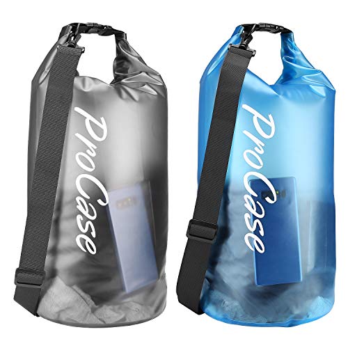 Procase 2 uds. Bolsa Estanca Translúcida 20L, Mochila Impermeable Transparente para Playa, Canoa, Kayak, Canotaje, Buceo, Náutica, Acampada...