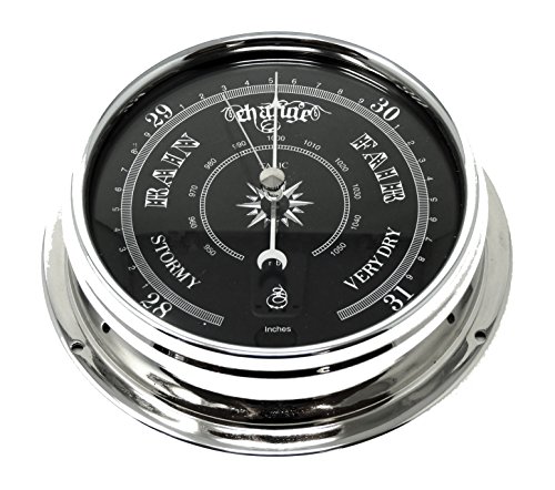 Tabic Prestige Traditional Barometer in Chrome with a Jet Black Dial, Heavy Brass Case (1/2kg) Electroplated with Chromium, Handmade in England