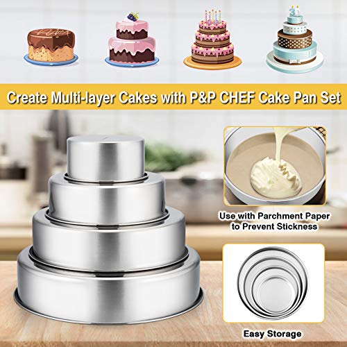 P&P Chef Cake Pan Set - 4", 6", 8", 9.5 4 Piece Round Baking Cake Pans Tin Stainless Steel thumb #1