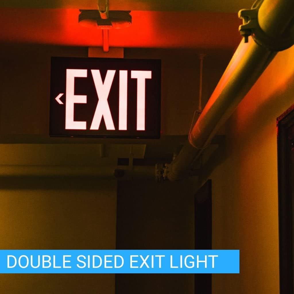 LEDMyplace 4W LED Green Lit Exit Sign Double Sided Light, 120-277 Voltage, UL Listed, Rechargeable Battery, Adjustable Panel, Fire Resistant, Side and Ceiling Mount Emergency Lights for Hotel