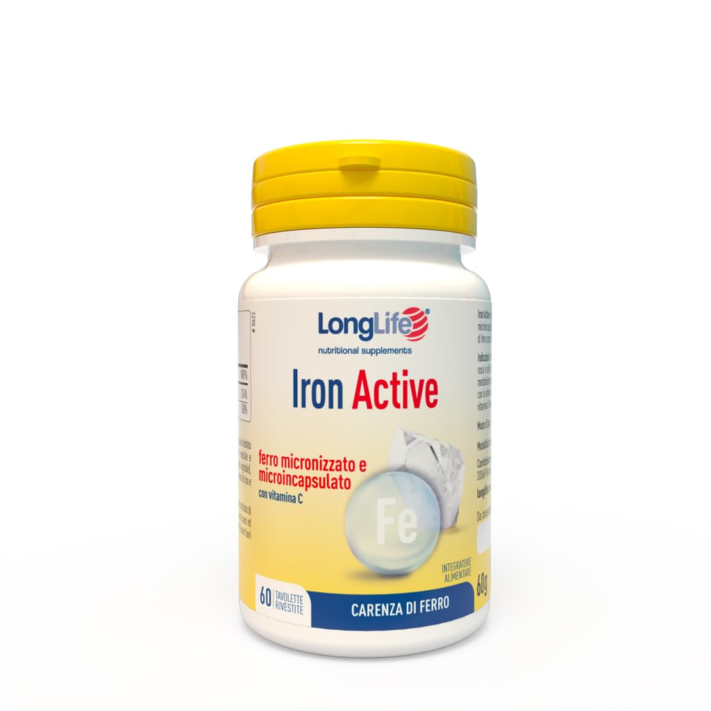 LongLife® Iron Active | Ferro Micronizzato e Microincapsulato | con Vitamina C | Tollerabilità gastrica | Ricarica e riduzione stanchezza | 2 mesi di trattamento | Vegano e senza glutine