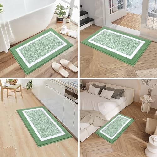 Pauwer 3 Piece Bathroom Shower Rugs with U-Shaped Contour Toilet Mat, Absorbent Microfiber Plush Bath Mats, Non Slip, Machine Washable Shaggy Bathroom Floor Mats, Green