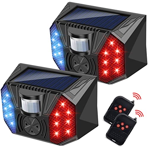 keeda Solar Strobe Warning Lights Motion Sensor, Waterproof 129dB Alarm 4 Modes Security Siren Light for Pasture, Farm, House, Yard, Barn, Warehouse (2 Pcak with Remote)