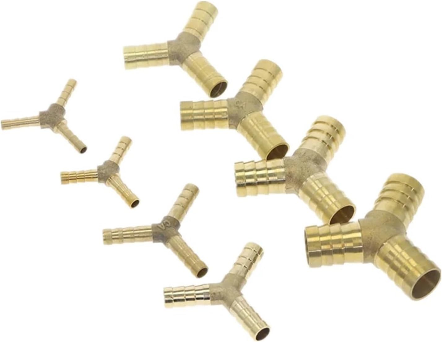 8pcs Brass Splicer Pipe Fitting Y Shape 3 Way Hose Barb 4 5 6 8 10 12 14 19mm Copper Barbed Connector Joint Coupler Adapter Pneumatic(16mm-10mm-10mm)