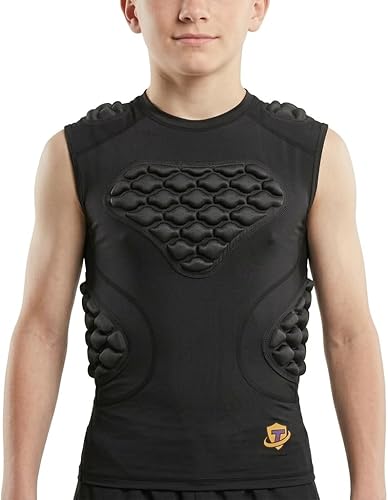 Camiseta acolchada de fútbol juvenil para niños, protector de costillas en el pecho, protección del esternón, camiseta interior de rugby para niños