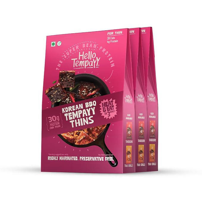Sponsored Ad - Korean BBQ Tempeh Thins - Value Pack of 3 | 30g High Protein | More Nutritious Than Paneer & Tofu | Heat & Eat Snack | Fermented & Gut-Friendly | Ready in 3 Minutes