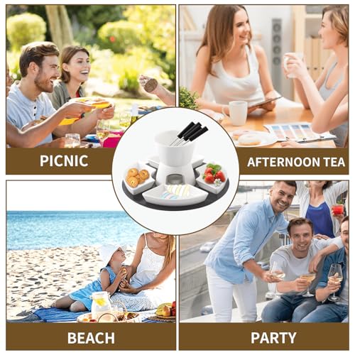 Coffret fondue chocolat céramique idée cadeau avec 4 assiettes intégrées - 7