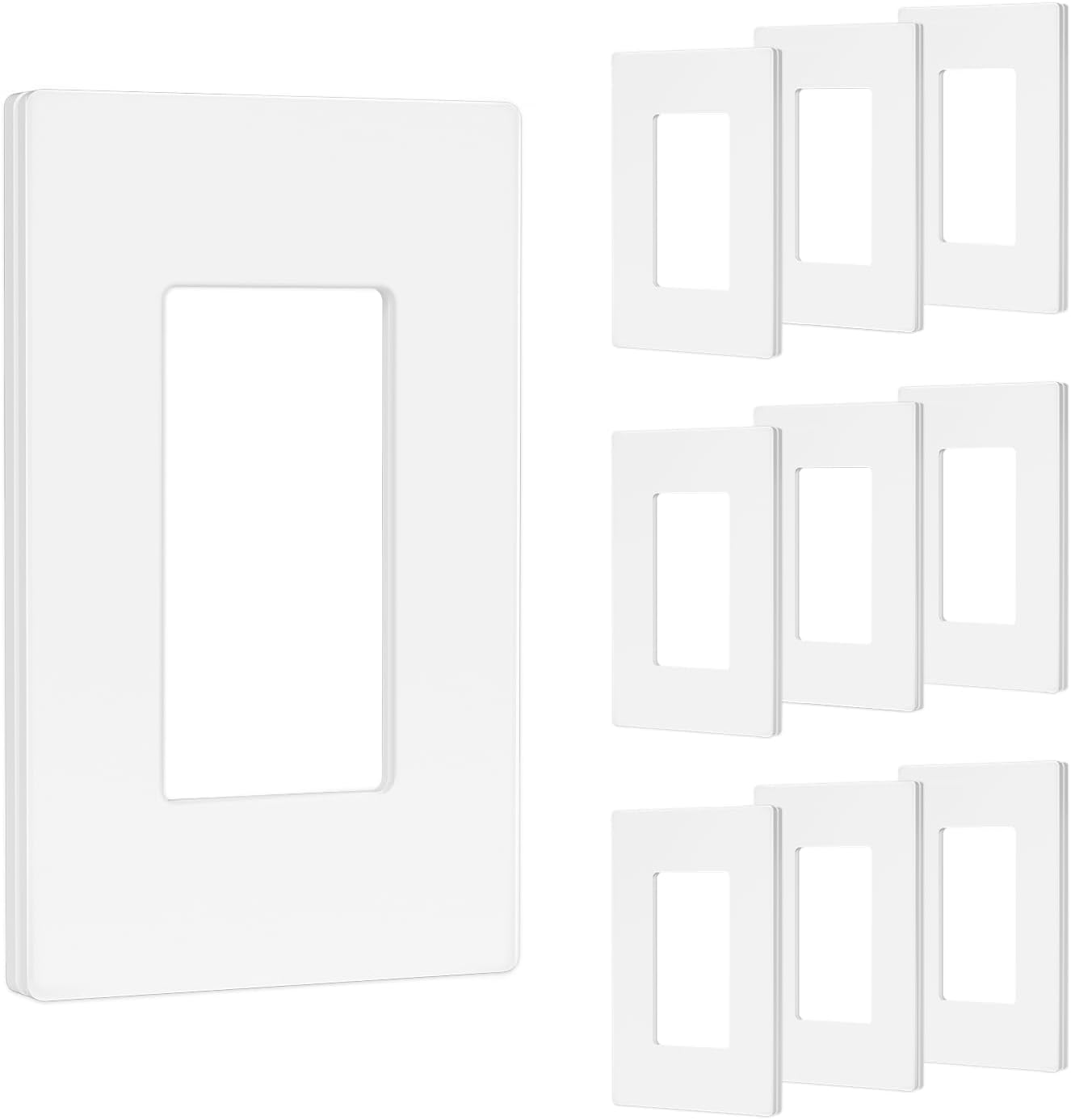 VCELINK UL Listed Screwless Wall Plate Cover, Glossy 1-Gang Screwless Outlet Covers, 4.58" × 2.78" Mid-Size Decorator Wall Plate, White 10 Pack