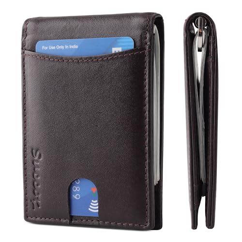 Succor Genuine Leather Money Clip Wallet For Men - Mens Wallets slim Front Pocket RFID Blocking Card Holder Minimalist Mini Bifold, Ultra Strong Stitching, Gift Box, Brown