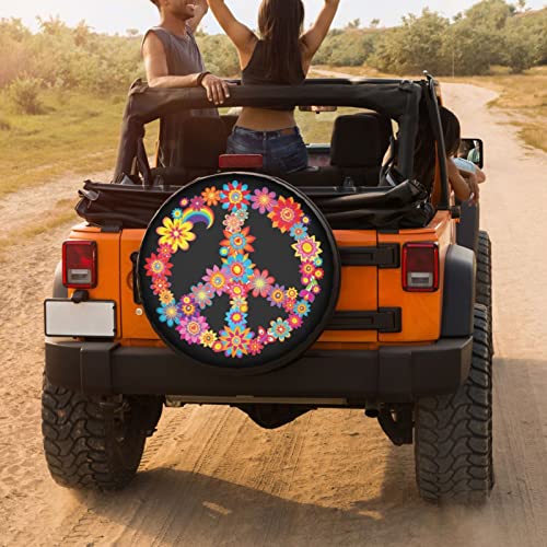 Image of Colorful Peace Flower Spare Tire Cover Dust-Proof Wheel Tire Cover Fit Trailer, RV, SUV and Many Vehicle 15 Inch