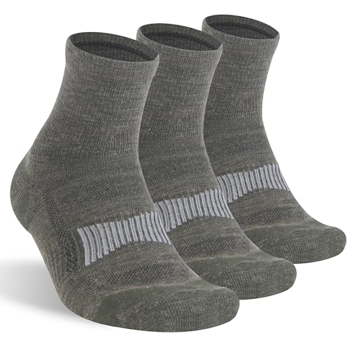Image of Men's Women's 90% Merino Wool Running Ankle Business Athletic Casual Moisture Wicking Arch Support Everyday Thin Wool Socks, Large, Deep Green