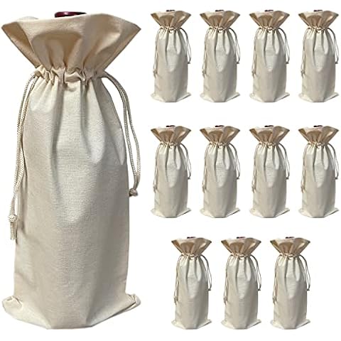 TBF Natural Cotton Canvas Wine Bottle Gift Bags with Drawstring Closure Reusable Wine Bags for Gifts (12-Pack) Cover