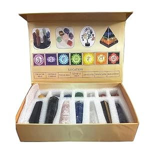 VRIJAN Crystals .Crystals and Healing Stones, Crystal Healing Ornaments. All 7 Chakra Wands with Tumbled Stones Crystals Set of 14