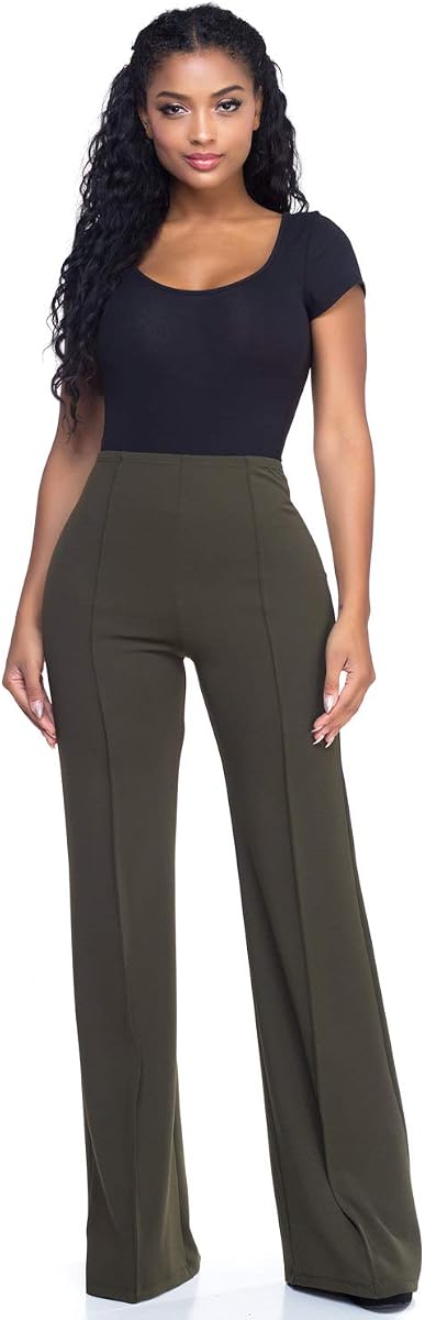 Cemi Ceri Pantalones de vestir de pierna ancha y cintura alta para mujer - Pantalones de negocios acampanados para oficina, trabajo y uso casual, comodidad elástica