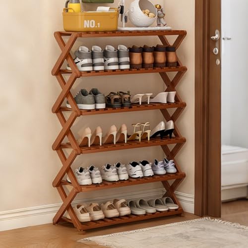 Septlib 靴箱 靴棚 くつばこ 靴だな 竹製 耐湿性 設置不要 安定性 水性塗装 シューズボックス 下駄箱 玄関 間仕切り収納 オープン バリなし 軽量 靴 収納 シューズボックス スリム 大容量(ブラウン,6層、70cm)