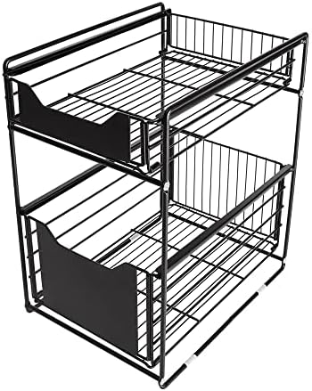LASSRY 2-Tier Under Sink Organizers and Storage, Pull Out Cabinets Organizer Shelf, Sliding Basket Cabinet Organizer, Multi-purpose Under Sink Organizer with Drawers for Bathroom, Kichen