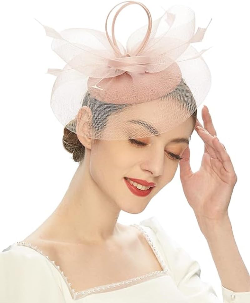 Women's Fascinators Tea Party Hat Mesh Floral Feather Hair Clip Fascinator Headwear for Wedding Cocktail