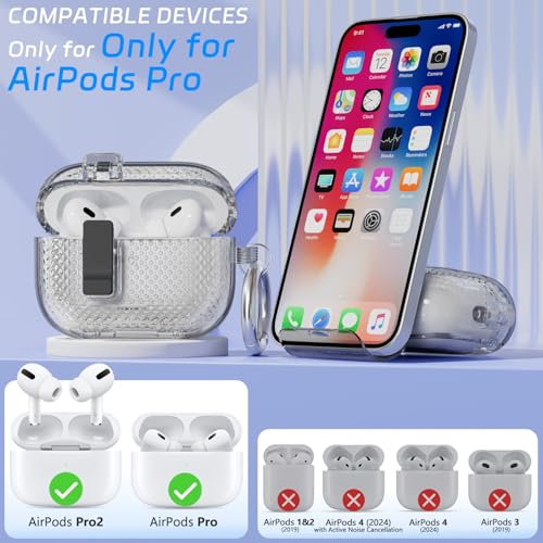 Image of Ekoonpft for AirPods Pro 2 Case with Phone Stand & Secure Lock, Auto-Open Clear Cover Compatible with Apple AirPods Pro 2nd /1st Gen (2023,2022,2019) with Cleaning Kit & Keychain (W-Black)