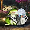 Solar Garden Outdoor Statues Frog Statues with Solar Light, Outdoor Mushroom Frog Figurines Decorations Yard Decor for Patio Balcony Lawn Ornament, Unique Housewarming Gifts for Women