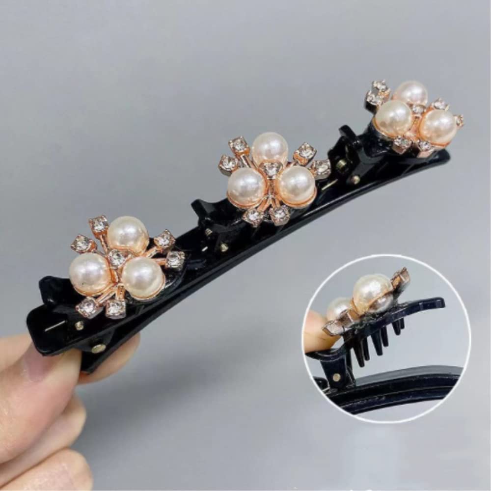 FZLANQ Sparkling Crystal Stone Braided Hair Clips, 4 Pcs Four-Leaf Duckbill Clip, Big Hair Clips with 3 Mini Hair Clips - Image 3