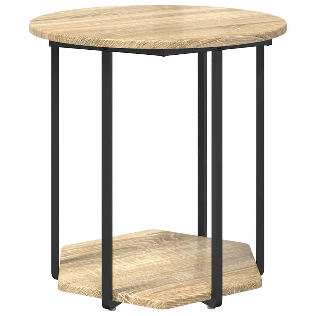 Juego de 2 mesas auxiliares de diseño industrial, juego de mesa de centro de madera y metal, mesa de salón con estante, mesa de café marrón, mesa auxiliar para sofá y sillón
