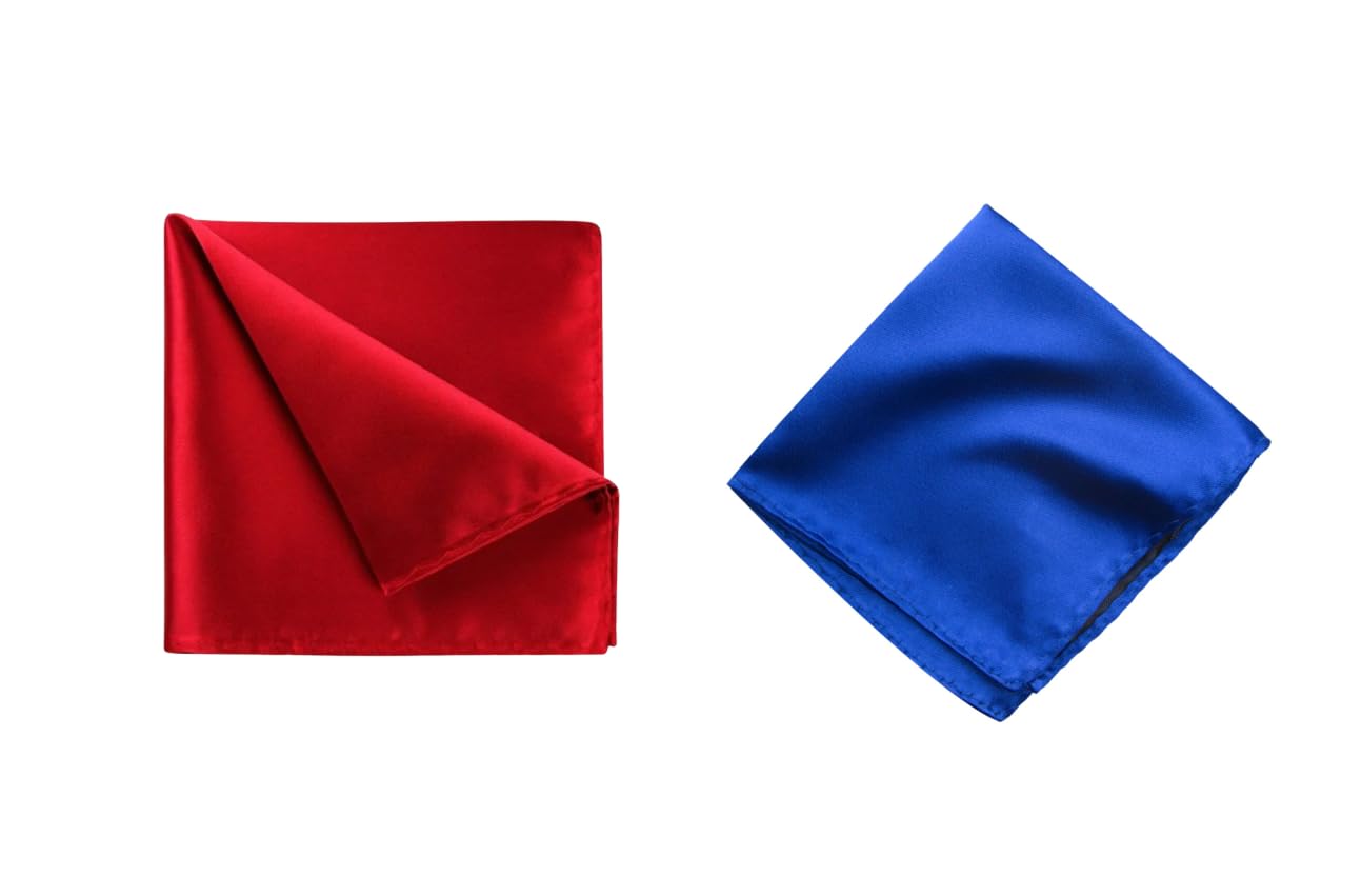 Men's Satin Pocket Square Set – Red & Royal Blue (Pack of 2) | 10x10 inch Satin Handkerchief for Blazer, Suit-image-43