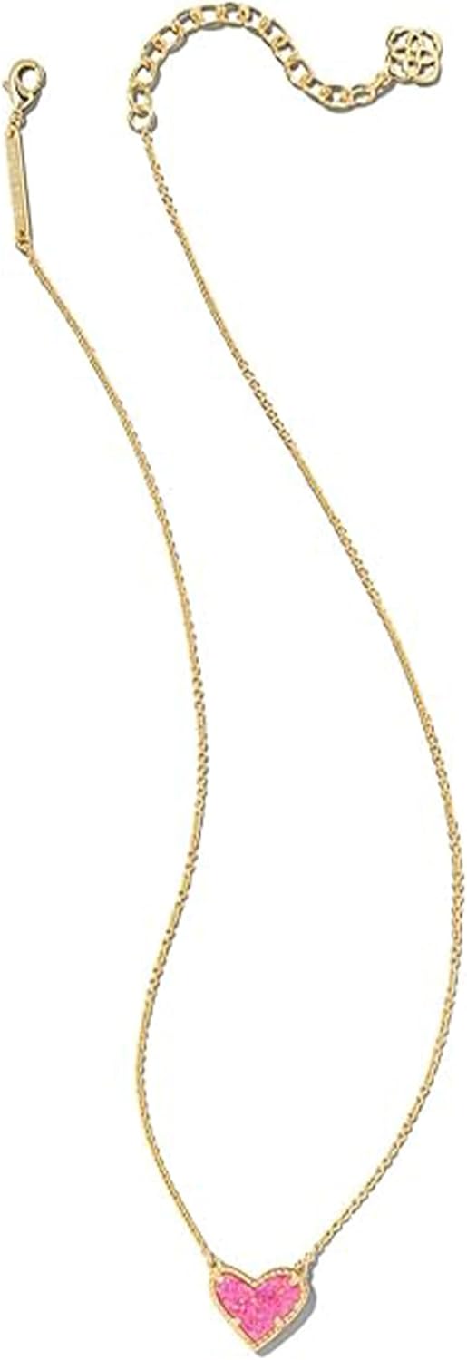 Kendra Scott Ari Heart Pendant Necklace in 14k Gold-Plated Brass, Rose Pink Opal, Fashion Jewelry for Women