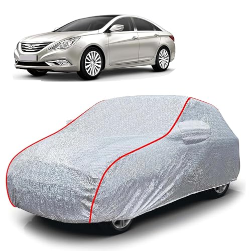 Image of Sulfar 100% Waterproof Car Body Cover Compatible with Mirror for Hyundai Sonata (Triple Stitched, Full Bottom Elastic, Magic Silver with Red Piping)