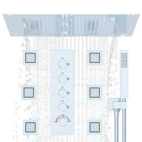 Cabeza de ducha Hommultifuncional Sistema de ducha de cuerpo completo con 14.96 x 27.56 pulgadas Cabezal de ducha de lluvia con 4 piezas Jet de cuerpo grande ajustable con rociador de mano de alta