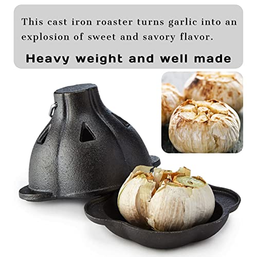 Afoofa Garlic Roaster, Cast Iron Garlic Roaster And Garlic Presses Set For Kitchen, Dining Room, Indoor Or Outdoor, Bbq Grill Garlic Tools, Garlic Baker For Picnic Camping Patio Backyard Cooking #TOP2