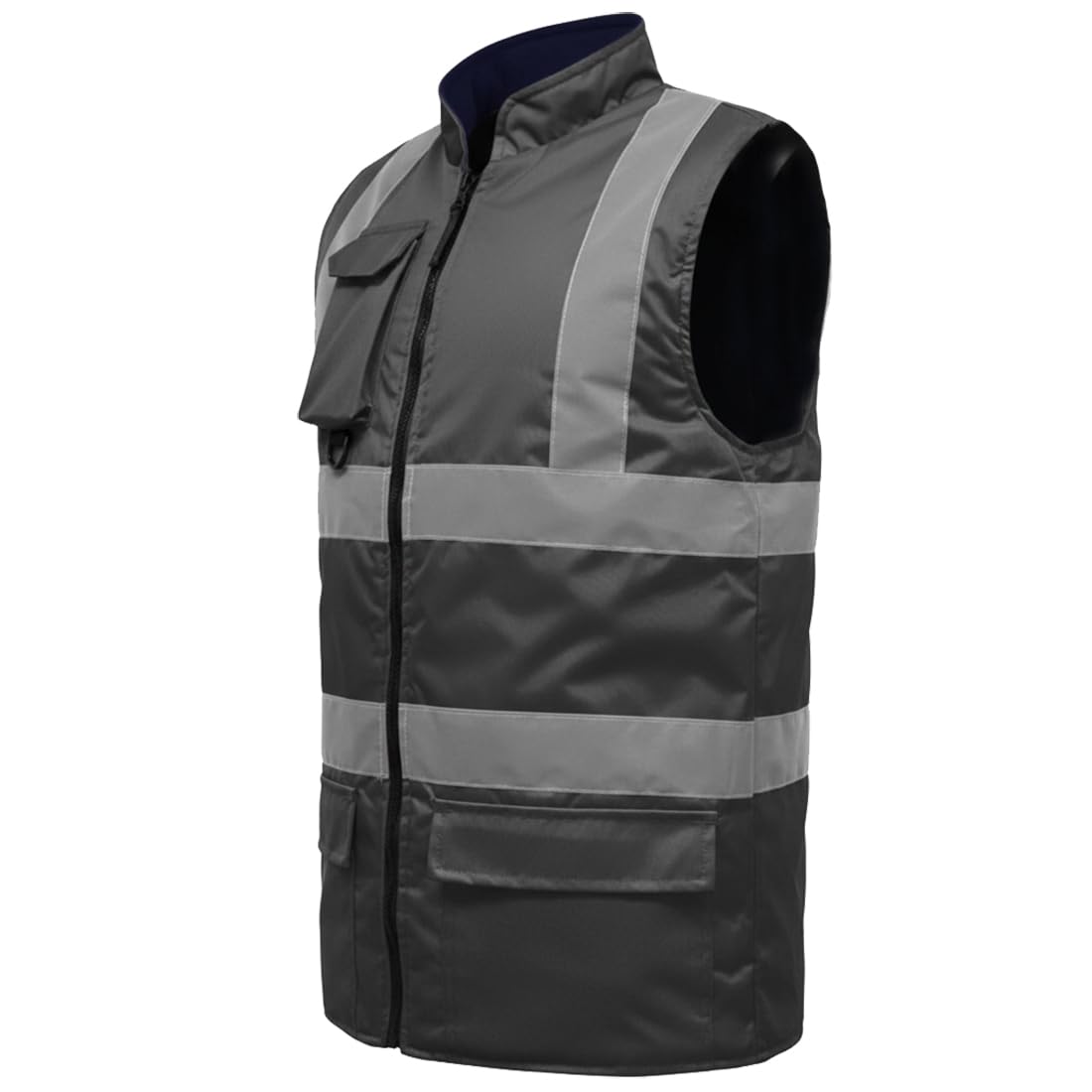 FASHIONISM Ärmellose Warnweste für Herren, Unisex, Fleecefutter, wendbar, hohe Sichtbarkeit, reflektierende Weste, strapazierfähig