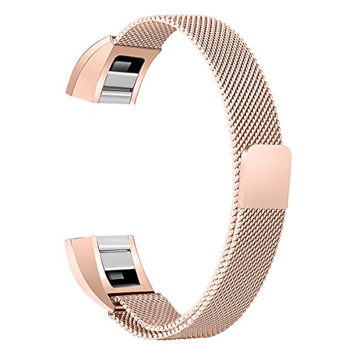 bayite Stainless Steel Bands Compatible Fitbit Alta and Alta HR, Milanese Loop Mesh Women Men(Rose Gold Large)