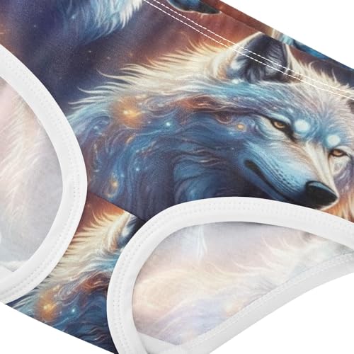 Wolf Swirling Blue Orange Nebulae Girl Panties Cute Girls Underwear Toddlers Cotton Cartoon Briefs Girls Undies 2t4