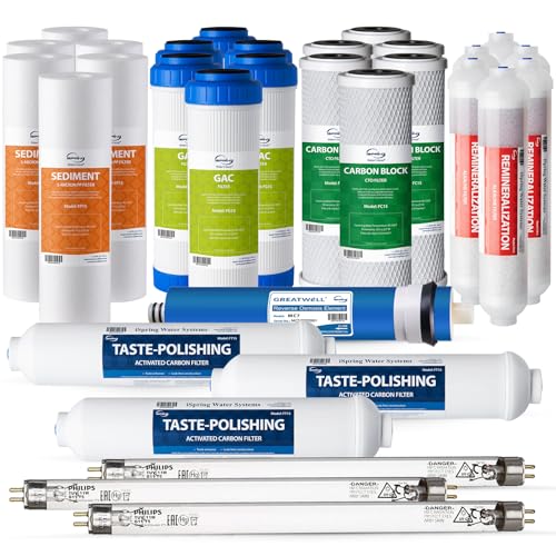 Image of iSpring F31KU75 NSF Certified 3-Year Reverse Osmosis Water Filter Replacement Cartridge Set for 7-Stage 75 GPD RO Water Filtration Systems w /Alkaline Mineral & UV Filters Fits RCC7AK-UV, 31 Piece