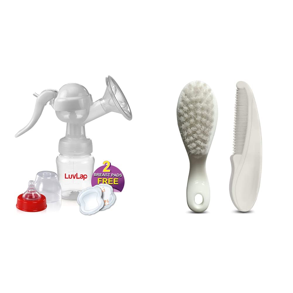 Luvlap Manual Breast Pump, 3 Level Suction Adjustment, Soft & Gentle, Bpa Free&Luvlap Elegant Baby Hair Brush and Comb Set, 0M+ (White)-picture-22