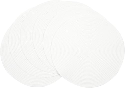 Miniatura 107 de SHACOS Juego de 6 manteles individuales redondos trenzados de 15 pulgadas antideslizantes resistentes al calor de algodón y poliéster, alfombrillas