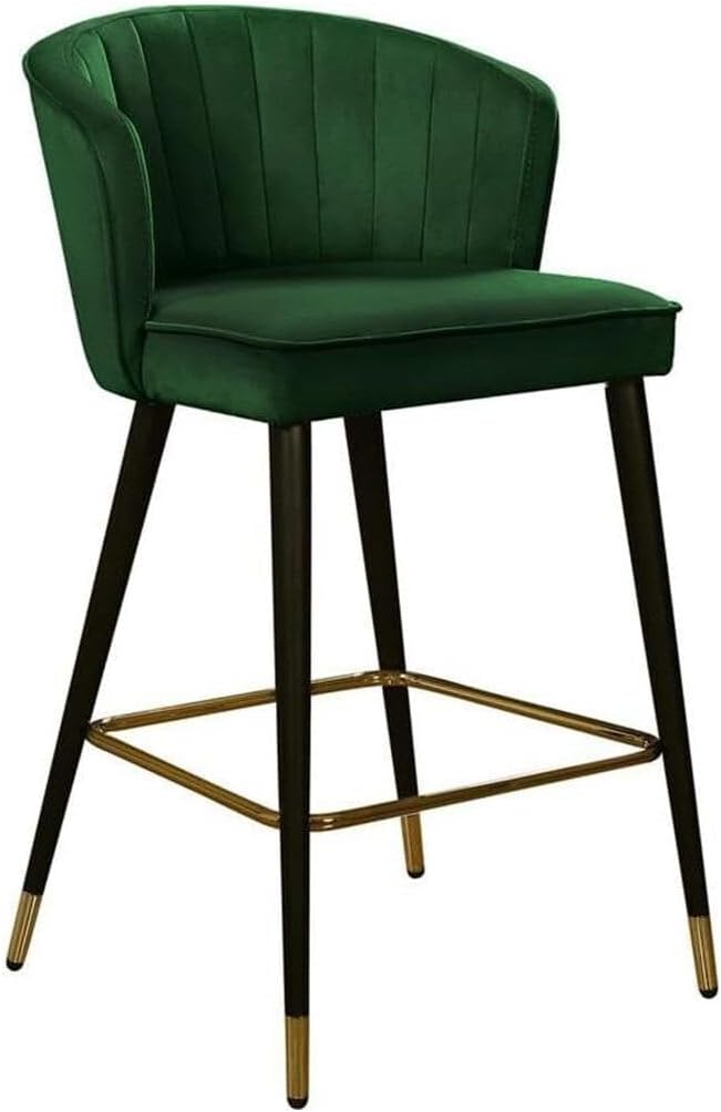 HomeStock City Chic Modern, Contemporary Velvet Upholstered Counter Height Stool with Channel Tufting and Gold Tipped, Black Metal Legs, Grey, 20" W x 21" D x 36.5" H Green
