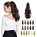 FESHFEN 19"Long Curly Synthetic Ponytail Extension Clip In/On Claw Hair Piece Drawstring(Dark Brown)