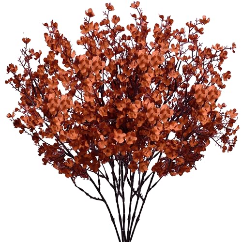Mandy's Burnt Orange Artificial Baby’s Breath Flowers 6 Bundles Silk Gypsophila with Bendable Stems for Fall Centerpiece Wedding Decor and Table Arrangements