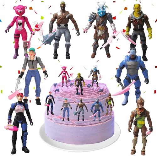 YISKY Decoración de Pastel Fortnit, 8 Piezas Fortnit Cupcake Toppers, Decoración para Tartas para Videojuegos, Decoración para Tartas Fortnit, Fortnit Figura de Acción, para Fiesta Temática