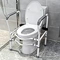 GYMAX Toilet Safety Frame & Rail, Adjustable Free-Assembly Medical Bathroom Assist Frame for Elderly with 360° Rotatable Clip, Non-Slip Heavy Duty Stand Alone Disabled Toilet Riser Handrail Grab Bar