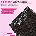 Ombrmal Curly Clip in Hair Extensions,4PCS 16 Inch Dark Brown Extension Clip Ins Lace Weft,100% Super Protein Gogo Curl Invisible Natural Hairpieces for Women