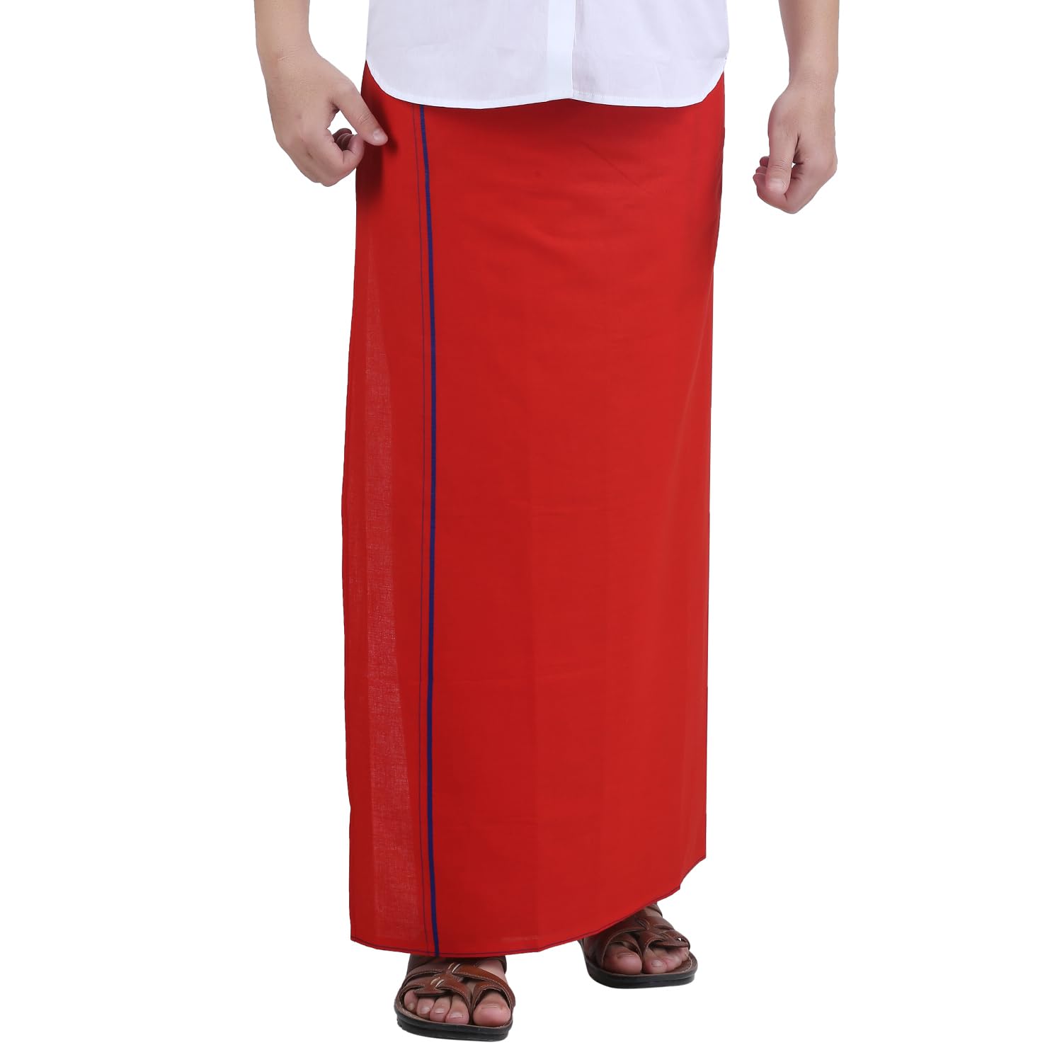 Prakasam Cotton Mens Red Colour Welcro Pocket Single Dhoti (Roja-Red) Size -Small (Hip Size 26 To 32)