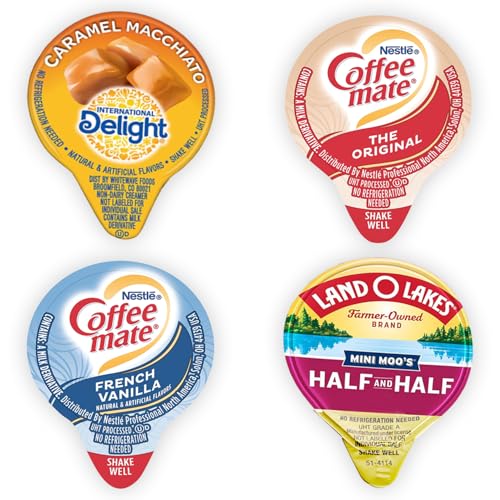 Variety Pack Creamers Liquid Creamer Singles Coffee Cream, French Vanilla, Original, Half-Half & Caramel Macchiato - No Refrigeration - Box Of 96