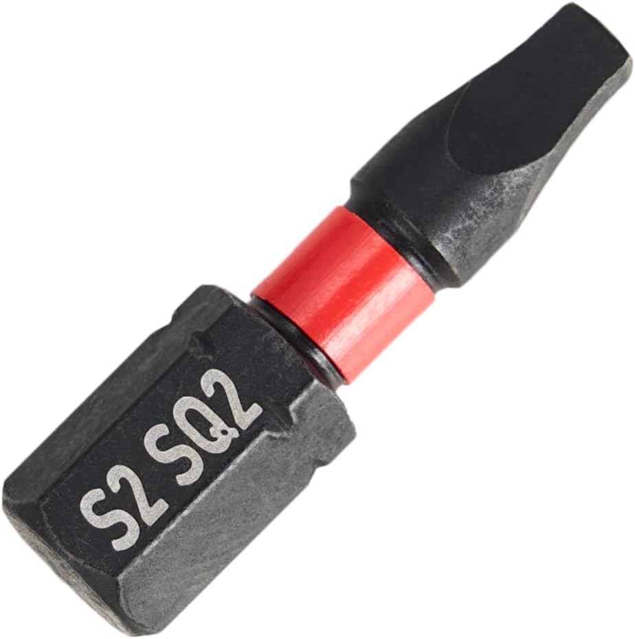 25-Pack Square SQ2 Impact Driver Bits - S2 Steel Corrosion Resistant Magnetic Tip with 1/4" Hex Shank