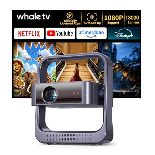【Netfliix. Officially-Licensed APP】 Smart Mini Projector with WiFi and Bluetooth, Auto Focus & Keystone Portable Outdoor Projector, 4K Support Home Movie Projector with 270° Stand